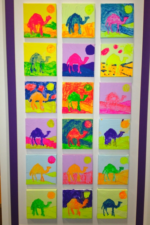 Caroline's class 1st grade art project - acrylic paintings of camels.