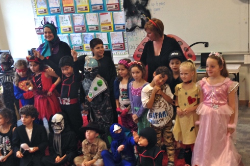 Lucy in her class with all her fellow Halloweeners!