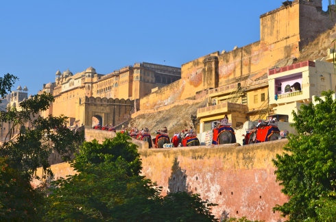 The pink city, walled fortress, of Jaipur.