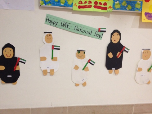 I just snapped this photo after UAE day.   This is what the preschoolers work on in our school.