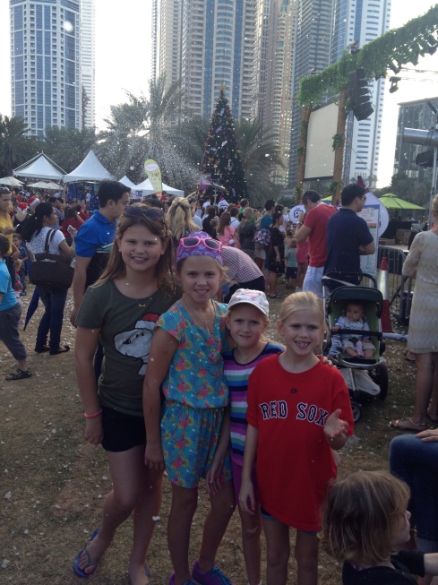 Dubai Christmas Festival - you can see the snow coming down, and the sand on the ground! ha